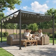 Pérgola de Jardim 4x3 m com Teto Retrátil e 2 Painéis de Privacidade UPF50+ Pérgola para Exterior Cinzento