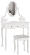 HOMCOM Toucador de Maquilhagem com Banco MDF e Madeira Maciça 80x40x140cm Branco