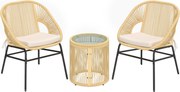 Outsunny Conjunto bistrô de rattan 3 peças, conjunto de móveis de jardim com 2 cadeiras, mesa de vidro, almofadas laváveis, ergonómico | Aosom Portugal