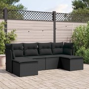 vidaXL 6 pcs conjunto sofás de jardim c/ almofadões vime PE preto