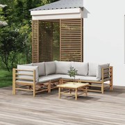 vidaXL 6 pcs conj. lounge de jardim bambu c/ almofadões cinzento-claro