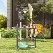 Organizador de ferramentas de jardim, suporte para ferramentas de jardim com 40 compartimentos em 2 níveis e rodas, 57 x 48 x 70 cm, preto