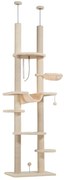 PawHut Arranhador para Gatos do Chão ao Teto 225-255 cm com 7 Níveis Rede Plataformas Postes de Arranhar  Bege e Cinza