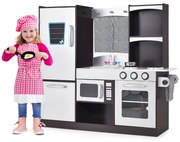 Cozinha brincar de madeira para crianças com frigorífico de brinquedo Forno de ardósia Fogão de brincar Torneira de fogão e lava-loiça 105 x 31,5 x 95