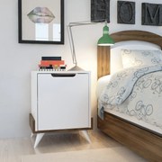 Mesa de Cabeceira Monzana – Branco e Nogueira – 48,6x60x35 cm