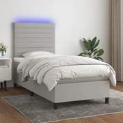 Cama box spring c/ colchão e LED 80x200 cm tecido cinza-claro