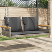 vidaXL Banco baloiço com almofadões 109x62x40 cm vime PE cinzento
