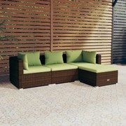 vidaXL 4 pcs conjunto lounge jardim c/ almofadões vime PE castanho
