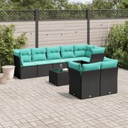 vidaXL 9 pcs conjunto de sofás p/ jardim c/ almofadões vime PE preto