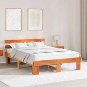 vidaXL Estrado de Cama com Cabeceira Castanho Encerado 140x200 cm Madeira Maciça de Pinho