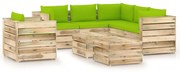 8 pcs conj. lounge jardim c/ almofadões madeira impreg. verde