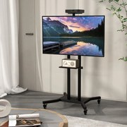 Suporte de chão móvel para televisões de 32-70” ajustável em altura com Estante para câmara 78 x 75 x 150-180 cm Preto