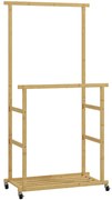 HOMCOM Charriot com Rodas de Bambu com Sapateira 2 Barras para Pendurar para Entrada Corredor Quarto 80x40x160 cm Madeira | Aosom Portugal