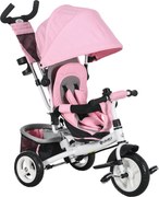 HOMCOM Triciclo para Bebés Evolutivo com Capota Dobrável Guiador Telescópico e Removível Bolsa e Porta-Garrafas 102x49x102 cm Rosa | Aosom Portugal