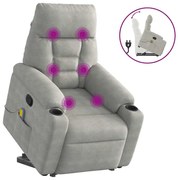 vidaXL Poltrona massagens reclinável elevatória microfibra cinza-claro