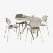Conjunto De Mesa Redonda Ø100 Cm Em Alumínio Valerie E 4 Cadeiras De Jardim Em Polipropileno Tupah Tapioca Bege - Sklum