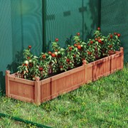 Floreira de jardim em madeira 227 cm x 59,5 cm x 40 cm com divisória Sistema de drenagem Forro não tecido para cultivar legumes e flores Castanho