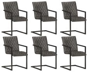 Cadeiras de jantar cantilever 6 pcs couro genuíno cinzento