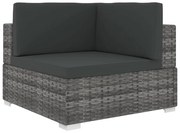 vidaXL Cadeira de canto seccional c/ almofadões 1 pc vime PE cinzento