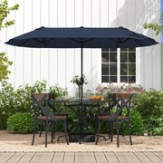 Guarda-sol duplo 400x200 cm jardim duplo para exterior com base recarregável, manivela e 12 varas de alta resistência Azul Marinho