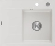 Mexen Ben lava-louça de granito 1-cuba com escorredor, direito 600 x 500 mm, branco, sifão cromado - 6523605000-20