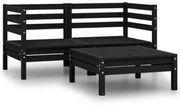 3 pcs conjunto lounge de jardim pinho maciço preto