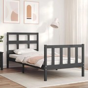 Estrutura de cama com cabeceira 90x200 cm madeira maciça cinza