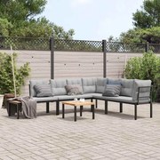 vidaXL Bancos de jardim com almofadões 5 pcs aço revestido a pó preto