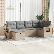 6 pcs conjunto de sofás p/ jardim com almofadões vime PE bege