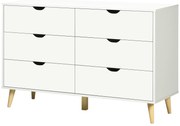 HOMCOM Cómoda com 6 Gavetas e Pés Elevados Cómoda para Dormitório Estilo Moderno Anti-Tombo 120x40x76 cm Branco | Aosom Portugal