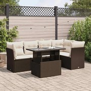 vidaXL 6 pcs conjunto de sofás jardim c/ almofadões vime PE castanho