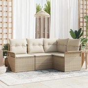 vidaXL Conjunto de Sofá de Jardim com 4 peças e almofadas bege em poliratã