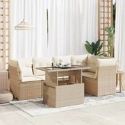 vidaXL 6 pcs conjunto de sofás p/ jardim com almofadões vime PE bege