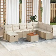 vidaXL Set de Sofá de Jardim 9 Peças com Almofadas Bege em Rattan