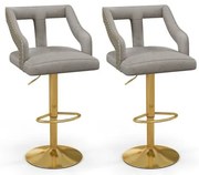 Conjunto de 2 cadeiras de bar com apoio para os pés e base de metal galvanizado de 2 camadas - rosa