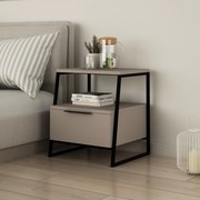 Mesa de Cabeceira "Pal" – 45x50x41 cm – Moka Claro e Preto – Design Mo