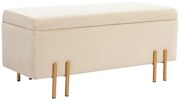 HOMCOM Banco de Armazenamento Caixa de Armazenamento estilo Contemporâneo Espaço de Armazenamento Veludo Bege Pernas Metal Dourado | Aosom Portugal