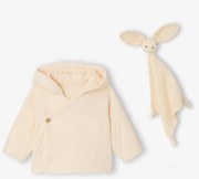 Conjunto casaco e doudou coelho para bebé baunilha
