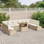 vidaXL Conjunto de Jantar de Jardim 11 Peças com Almofadas Bege em Rattan e Acácia