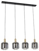 Candeeiro suspenso preto com dourado e vidro fumê incl. 4 PUCC - Zuzanna