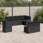 vidaXL 8 pcs conjunto sofás de jardim com almofadões vime PE preto