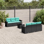 vidaXL 7 pcs conjunto de sofás p/ jardim c/ almofadões vime PE preto