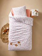 Conjunto capa de edredon + fronha de almofada, com algodão reciclado, Rainbow Flowers branco estampado