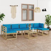 8 pcs conjunto lounge de jardim com almofadões pinho impregnado