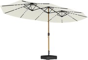 Outsunny Chapéu de Sol Duplo com 48 Luzes LED 459x266x235 cm Base Incluida Manivela Sacos de Areia Creme | Aosom Portugal