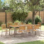 vidaXL Conjunto de Jantar com 9 Peças para Jardim em Rattan Sintético Cinza e Acácia.