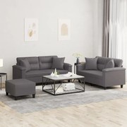 vidaXL 3 pcs conjunto de sofás com almofadas couro artificial cinzento
