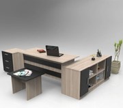 Conjunto de Mobiliário de Escritório VO13 – Carvalho e Preto – Secretá