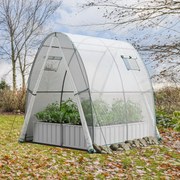 Estufa portátil para exterior com 2 portas com fecho de correr, 2 janelas enroláveis e bolsas laterais 181 x 181 x 200 cm Branca