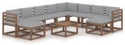 11 pcs conjunto lounge de jardim com almofadões cinzentos